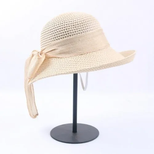 2019 Summer Bow Ribbon Sun Hat Panama Women's Cap Bonnet Beach Straw