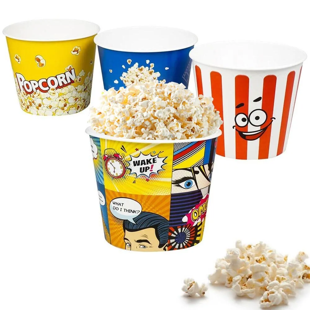3 Pc Large Plastic Popcorn Theater Home Movie Night Reusable Serving Bowl Bucket