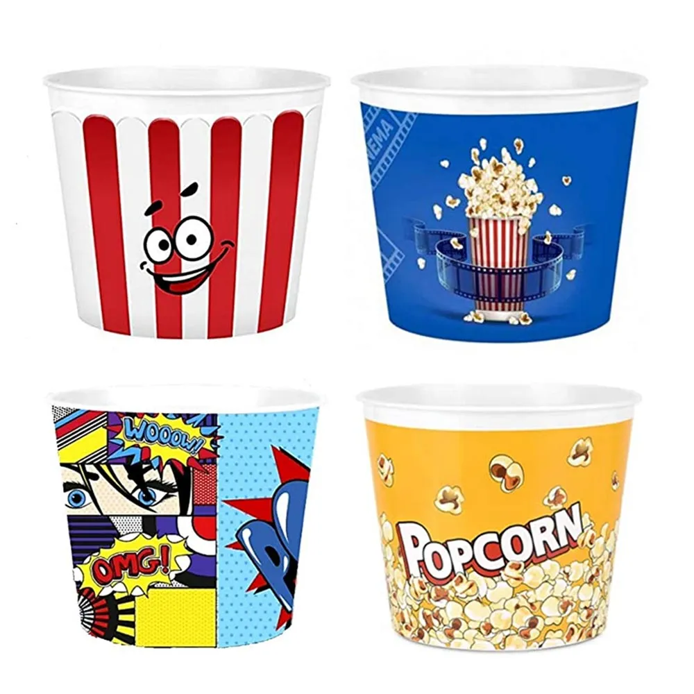 3 Pc Large Plastic Popcorn Theater Home Movie Night Reusable Serving Bowl Bucket