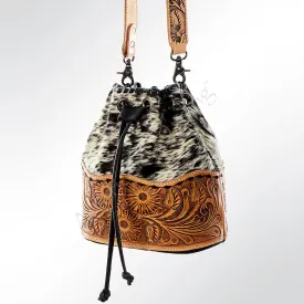 American Darling ADBG537BKW Bucket Hand Tooled Hair-On Genuine Leather Women Bag Western Handbag Purse