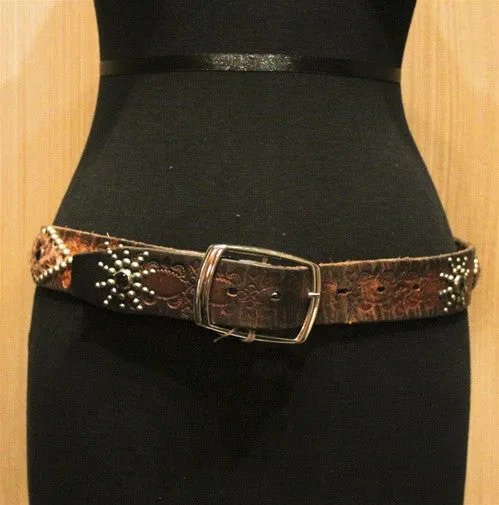 B-Low the Belt Studded Western Belt with Leopard Insets and Crystals