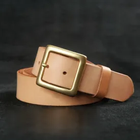 Beige Handmade Leather Belts Minimalist Mens Brass Beige Leather Belts for Men