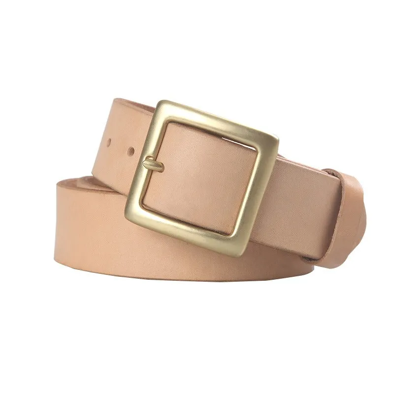 Beige Handmade Leather Belts Minimalist Mens Brass Beige Leather Belts for Men