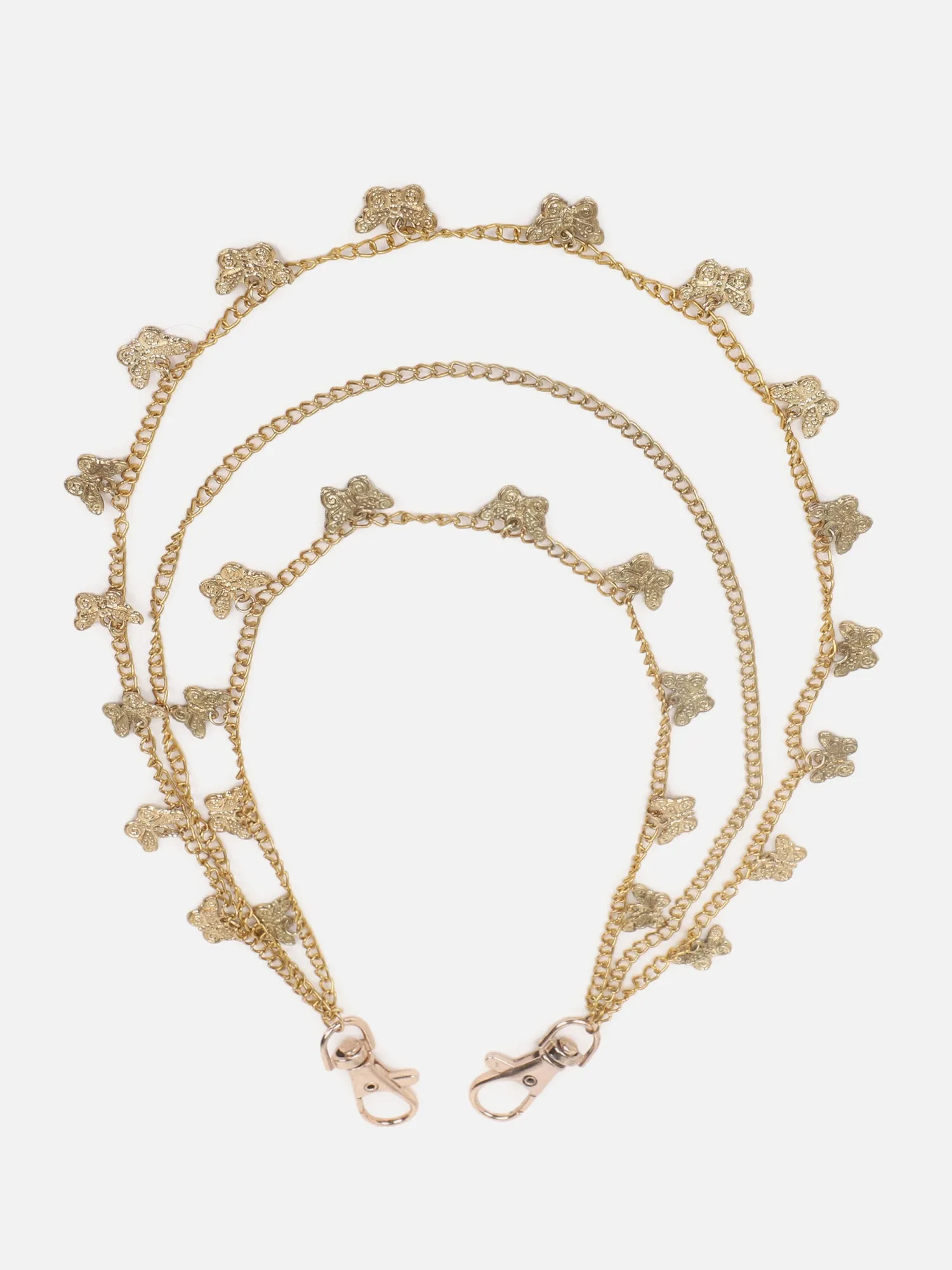 Berrylush Women Golden Metal Butterfly Layered Interlock Slim Chain Belt