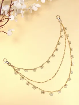 Berrylush Women Golden Metal Butterfly Layered Interlock Slim Chain Belt