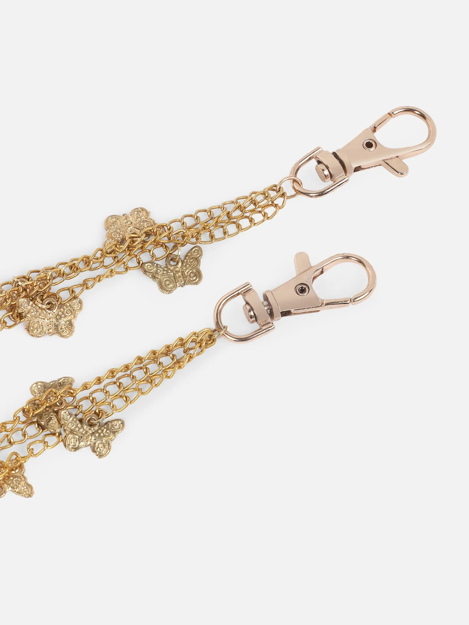 Berrylush Women Golden Metal Butterfly Layered Interlock Slim Chain Belt