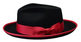 Black/Red Night Hawk Collection Wool Felt 2-Tone Fedora Men's Hat