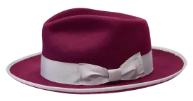 Burgundy and Sliver Bruno Capelo Wool Night Hawk Collection Fedora Hat