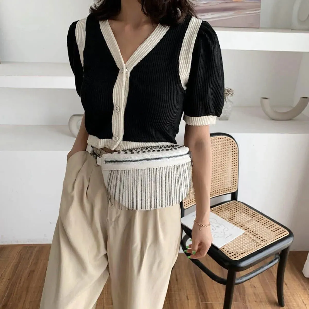 Casual Rivet Fringe Adjustable Crossbody Bag