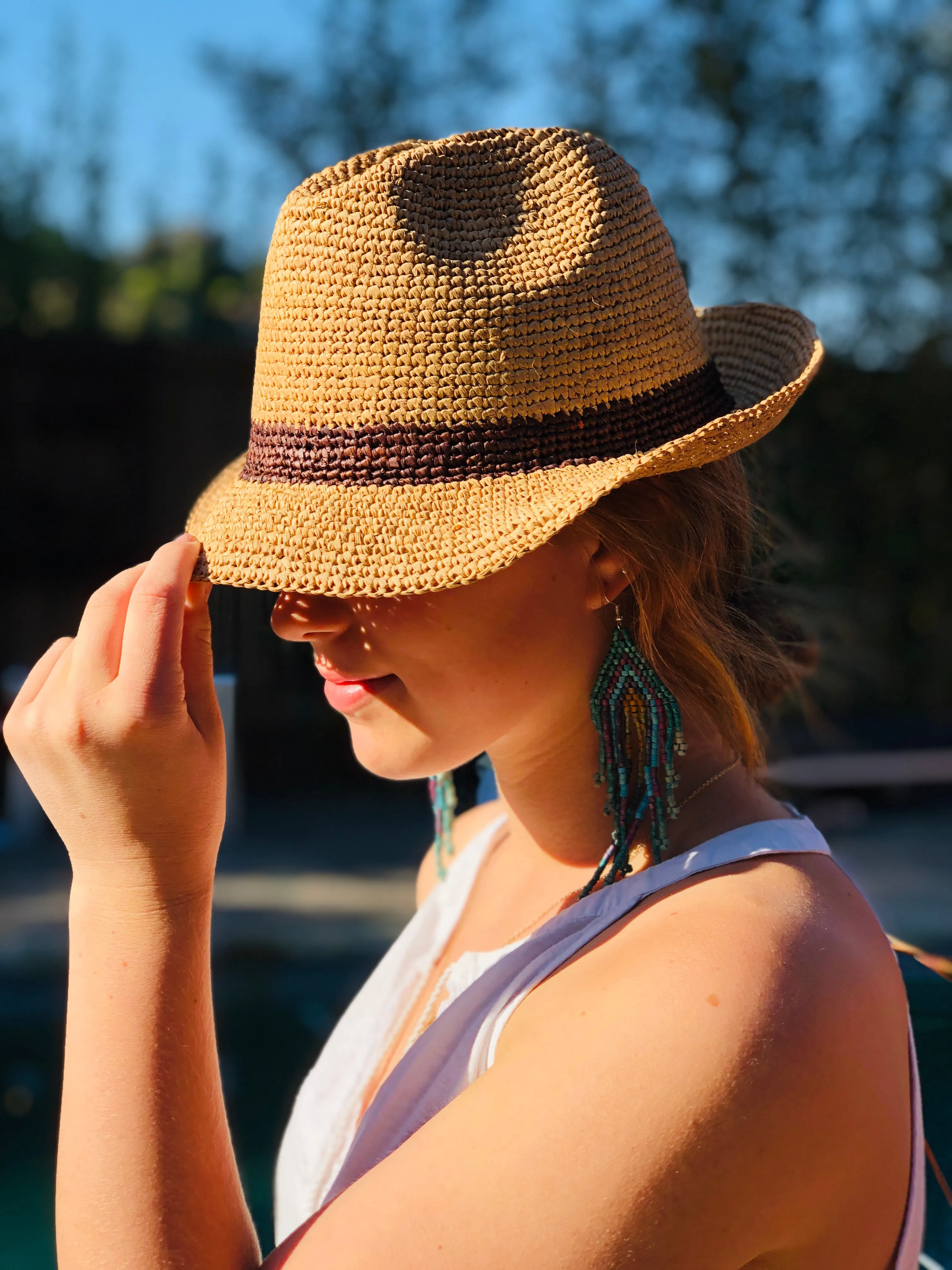 Crochet Fedora - Unisex Straw Sun Hats