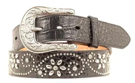 Croco Studded Scrolling Flowers Belt