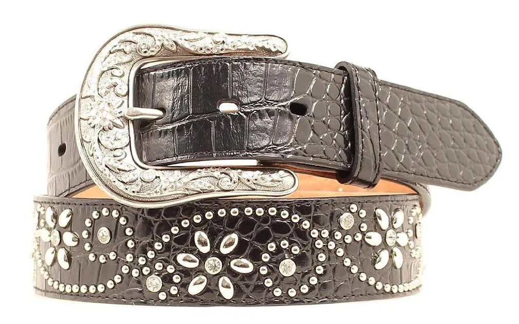 Croco Studded Scrolling Flowers Belt