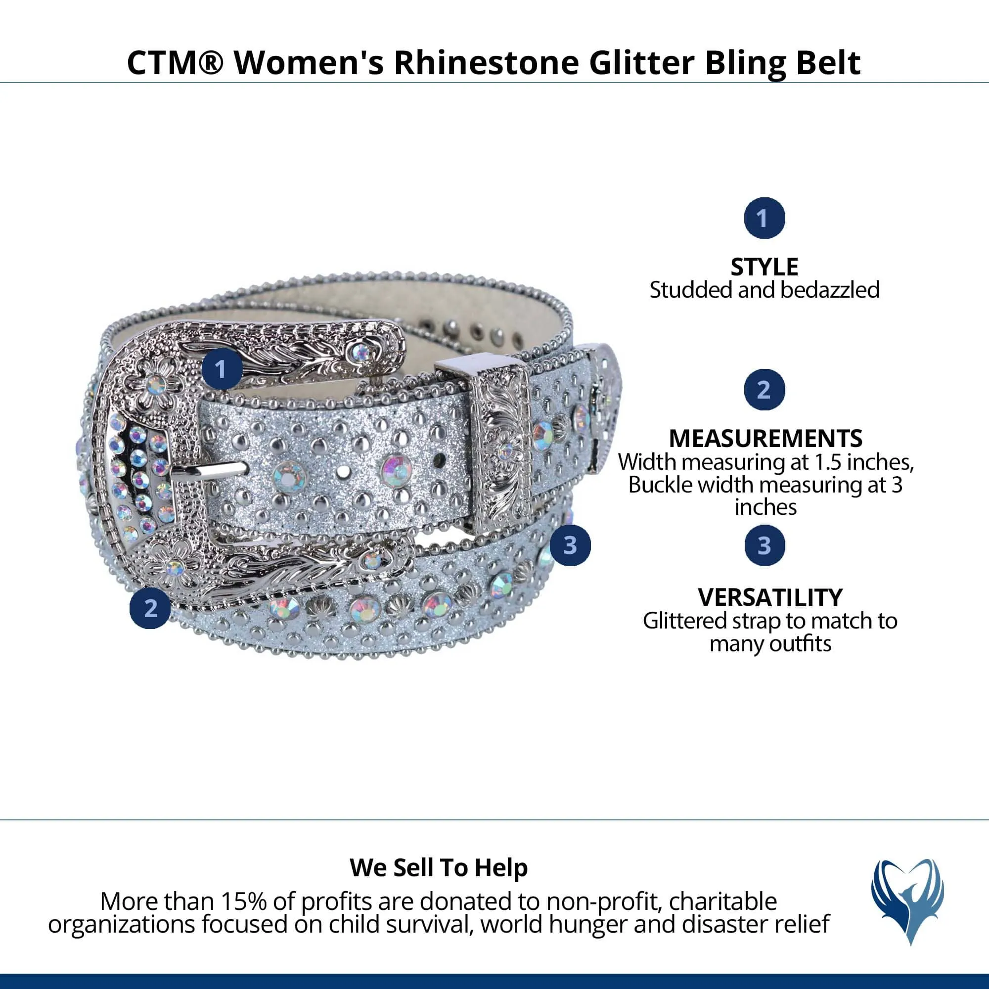 CTM® Women's Rhinestone Glitter Bling Belt