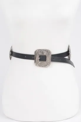 Faux Leather Western Style Multi Metal Belt