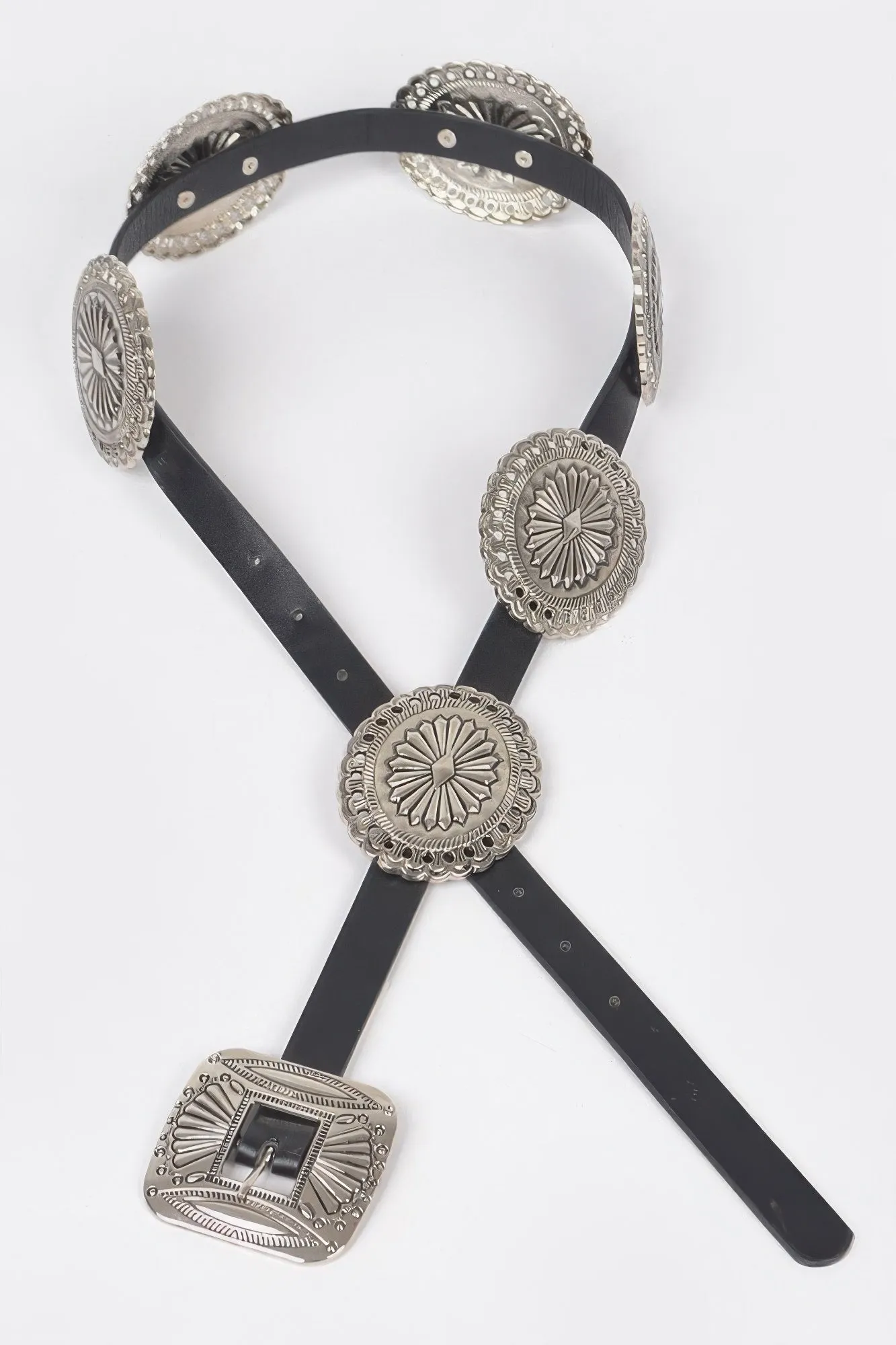 Faux Leather Western Style Multi Metal Belt