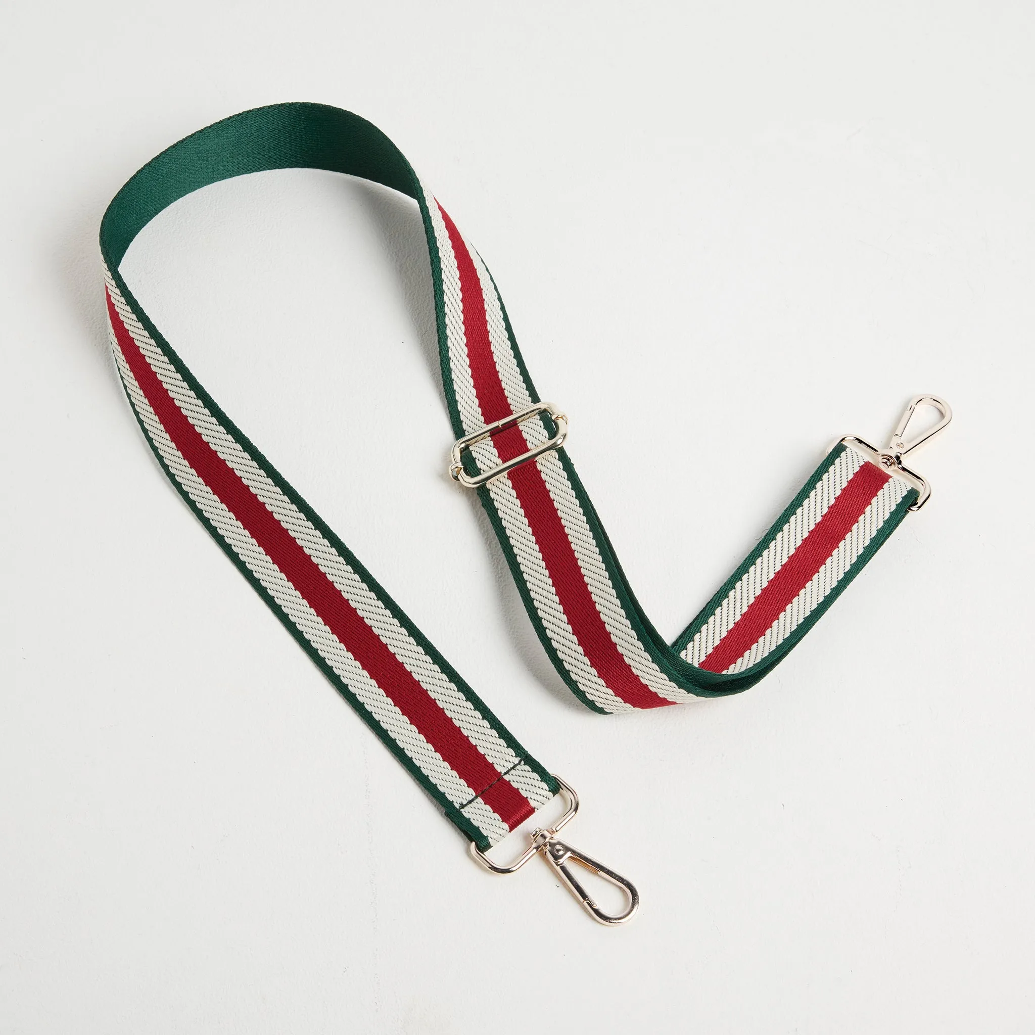 Florence Crossbody Bag in Beige with Green Stripe Strap