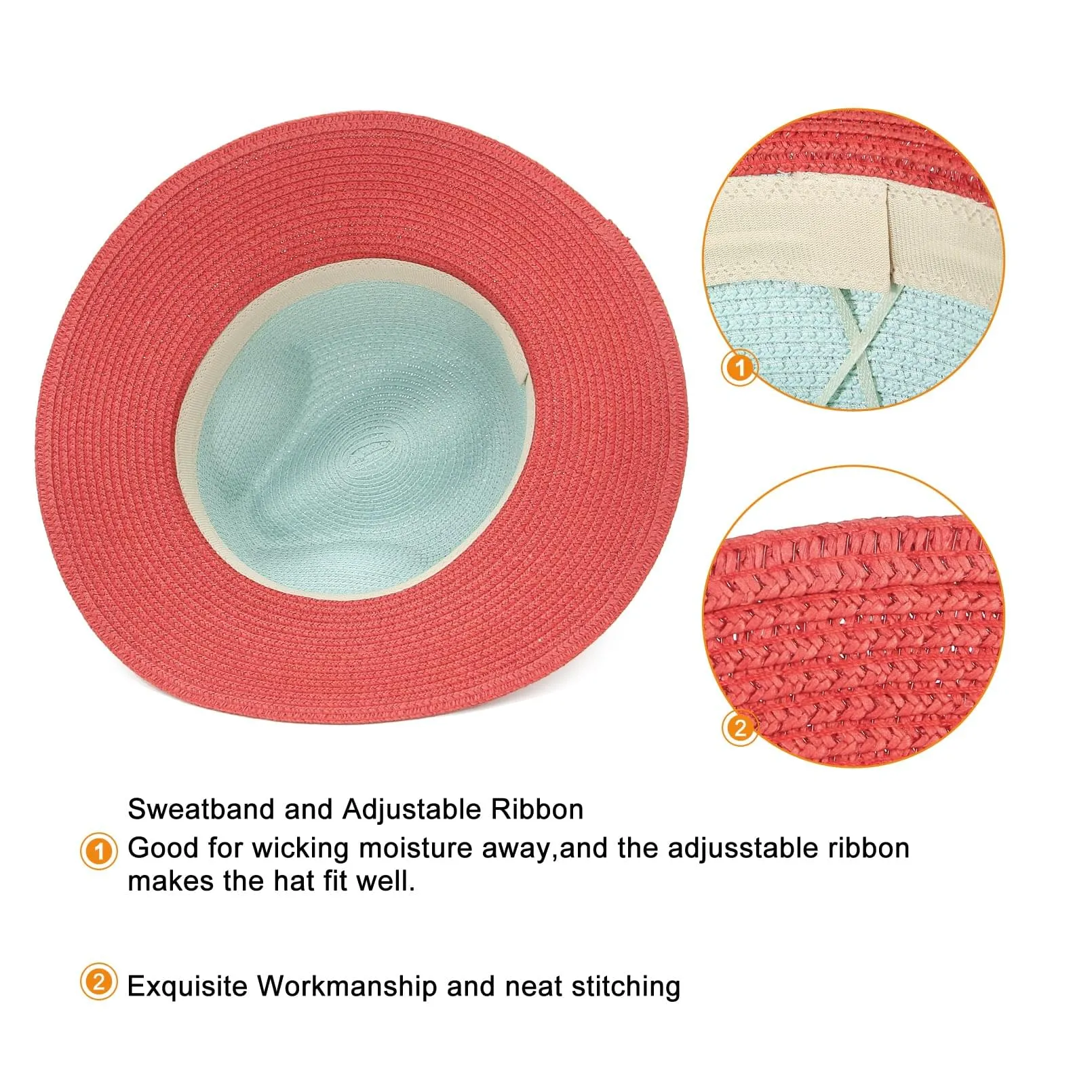 GEMVIE Straw Sun Hat for Women Men's Panama Sun Hat Patchwork Wide Brim Straw Fedora Hat Beach Summer Hat with Shell Band