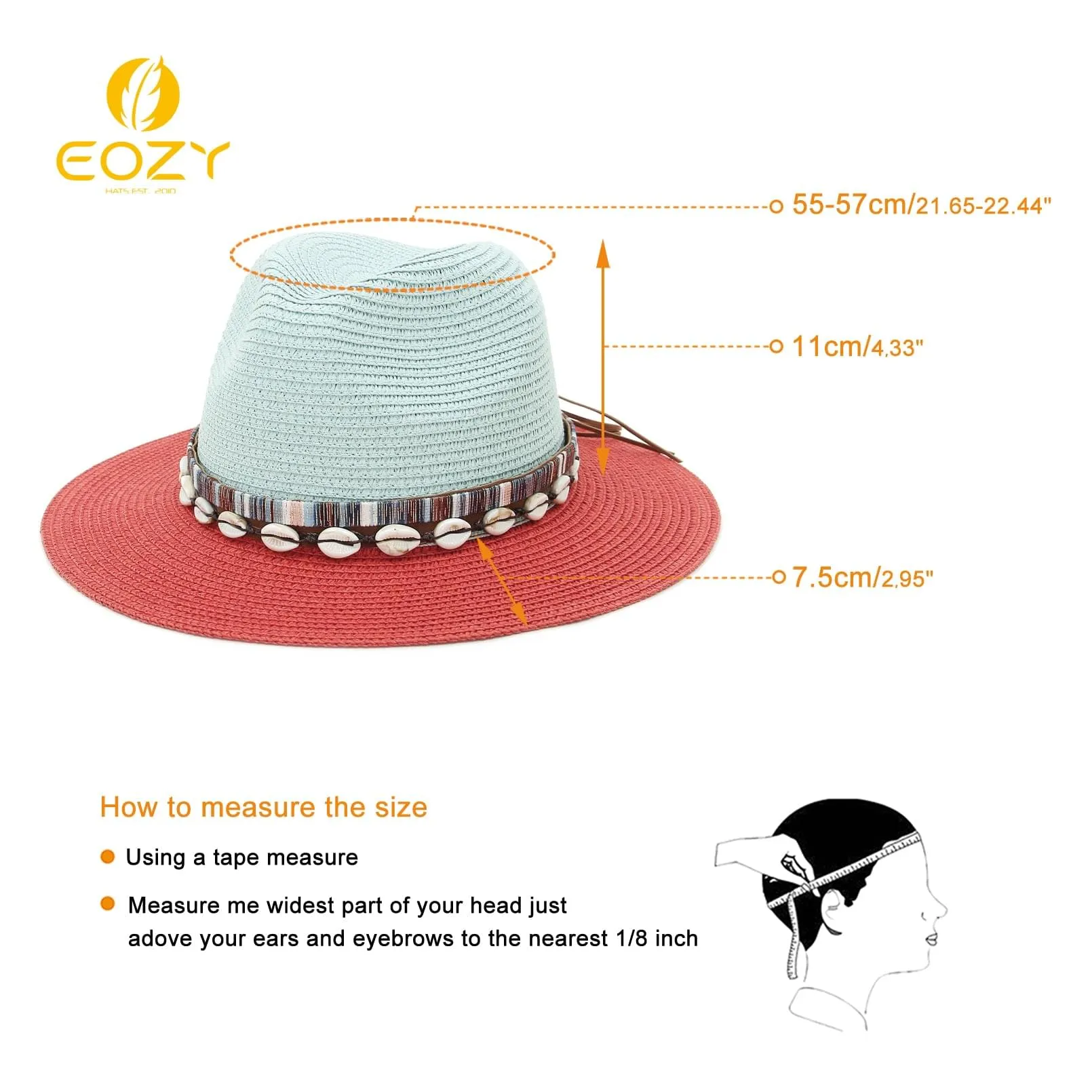 GEMVIE Straw Sun Hat for Women Men's Panama Sun Hat Patchwork Wide Brim Straw Fedora Hat Beach Summer Hat with Shell Band