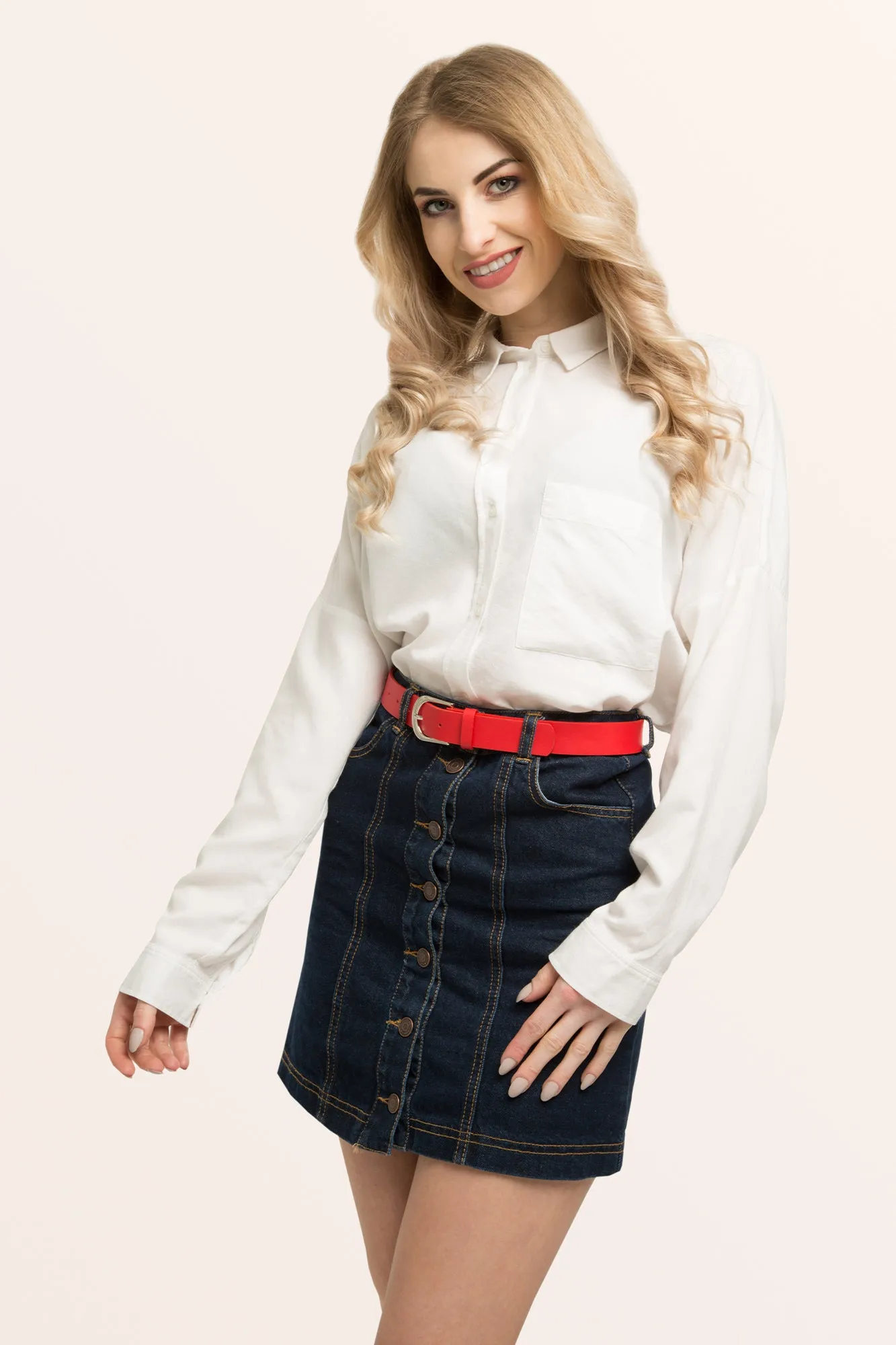 Genuine Leather Jeans Belt - Red
