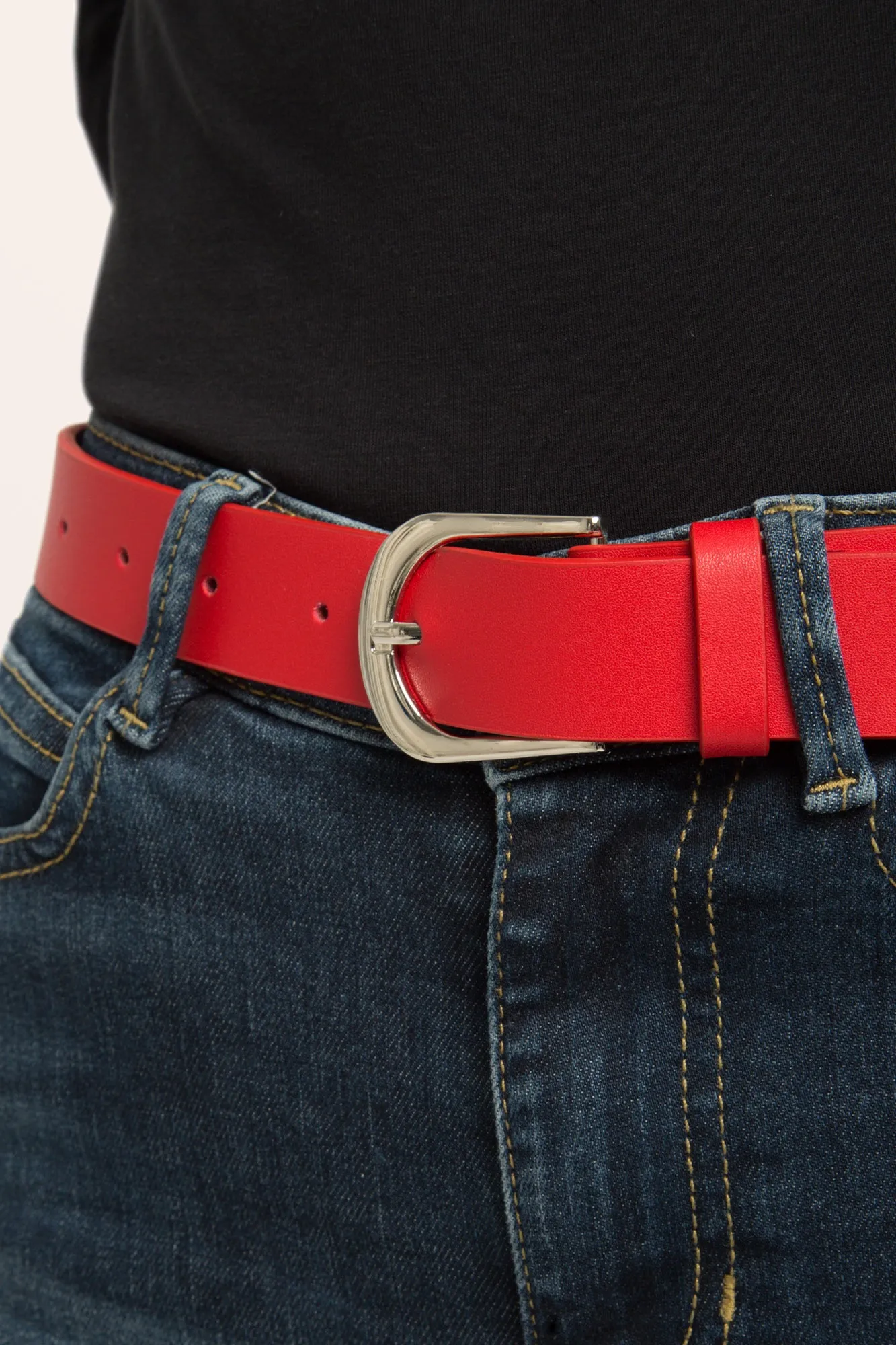 Genuine Leather Jeans Belt - Red