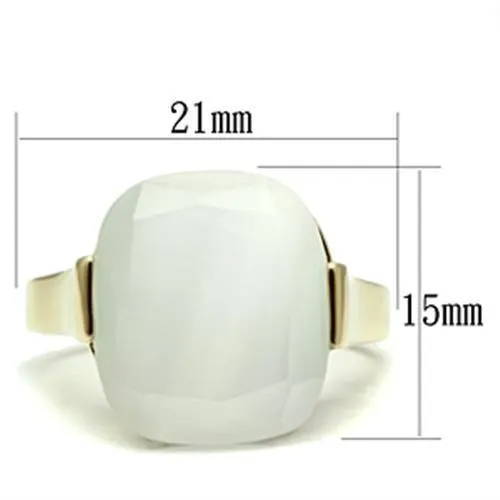 GL309 - IP Gold(Ion Plating) Brass Ring with Synthetic Cat Eye in White