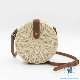Handwoven Round Rattan Straw Beach Bags ideal Shoulder or Crossbody Bags - Small or Medium Sizing