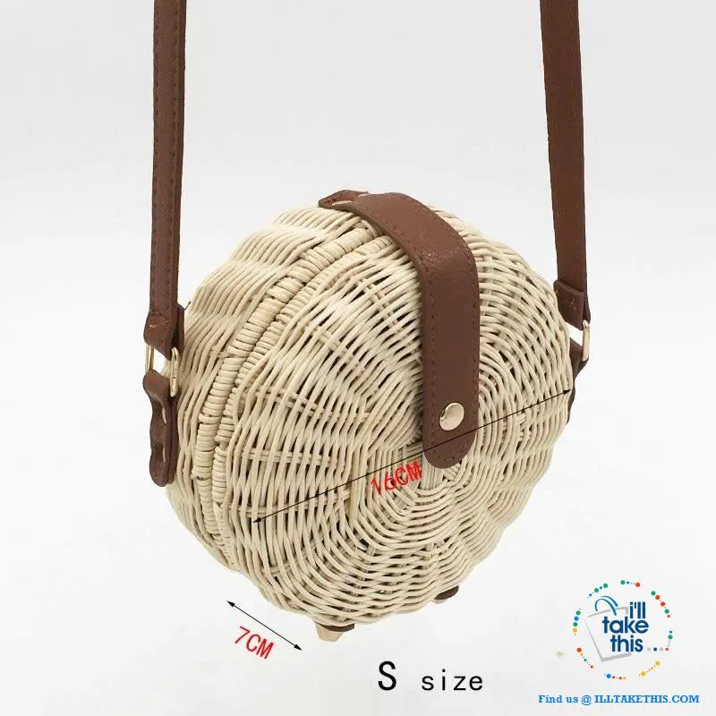 Handwoven Round Rattan Straw Beach Bags ideal Shoulder or Crossbody Bags - Small or Medium Sizing