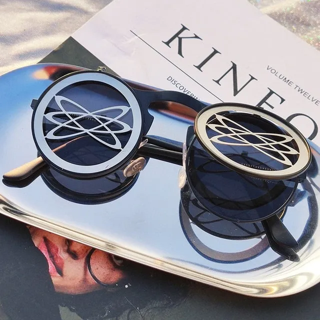 Hip Hop Old School Gothic Flip Circular Double Metal Round Sunglasses
