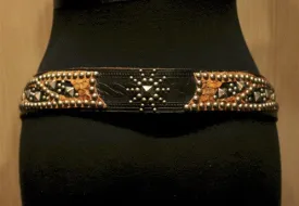 HTC Multi-Studded Western Tooled Black Belt with Saddle Alligator Embossed Inserts