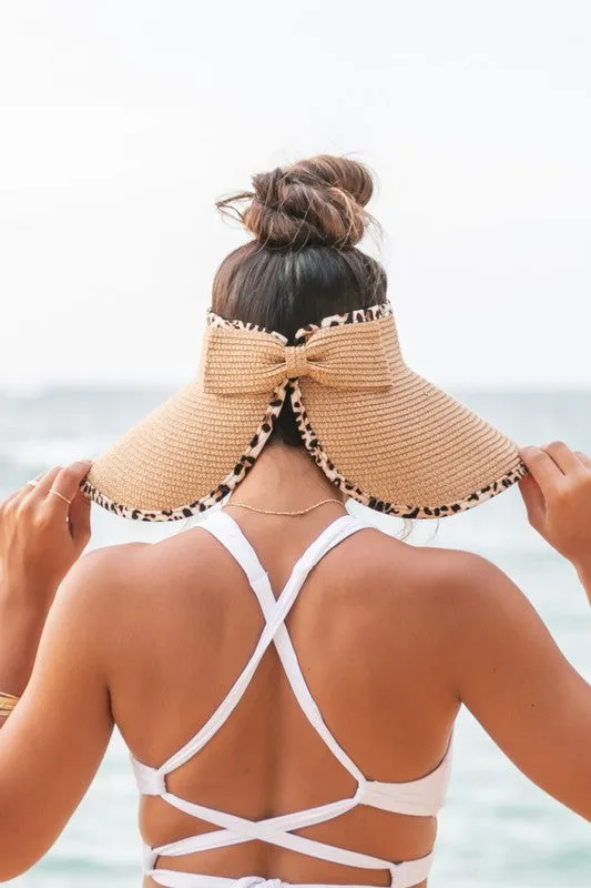 Leopard Foldable Bow Visor Summer Hat