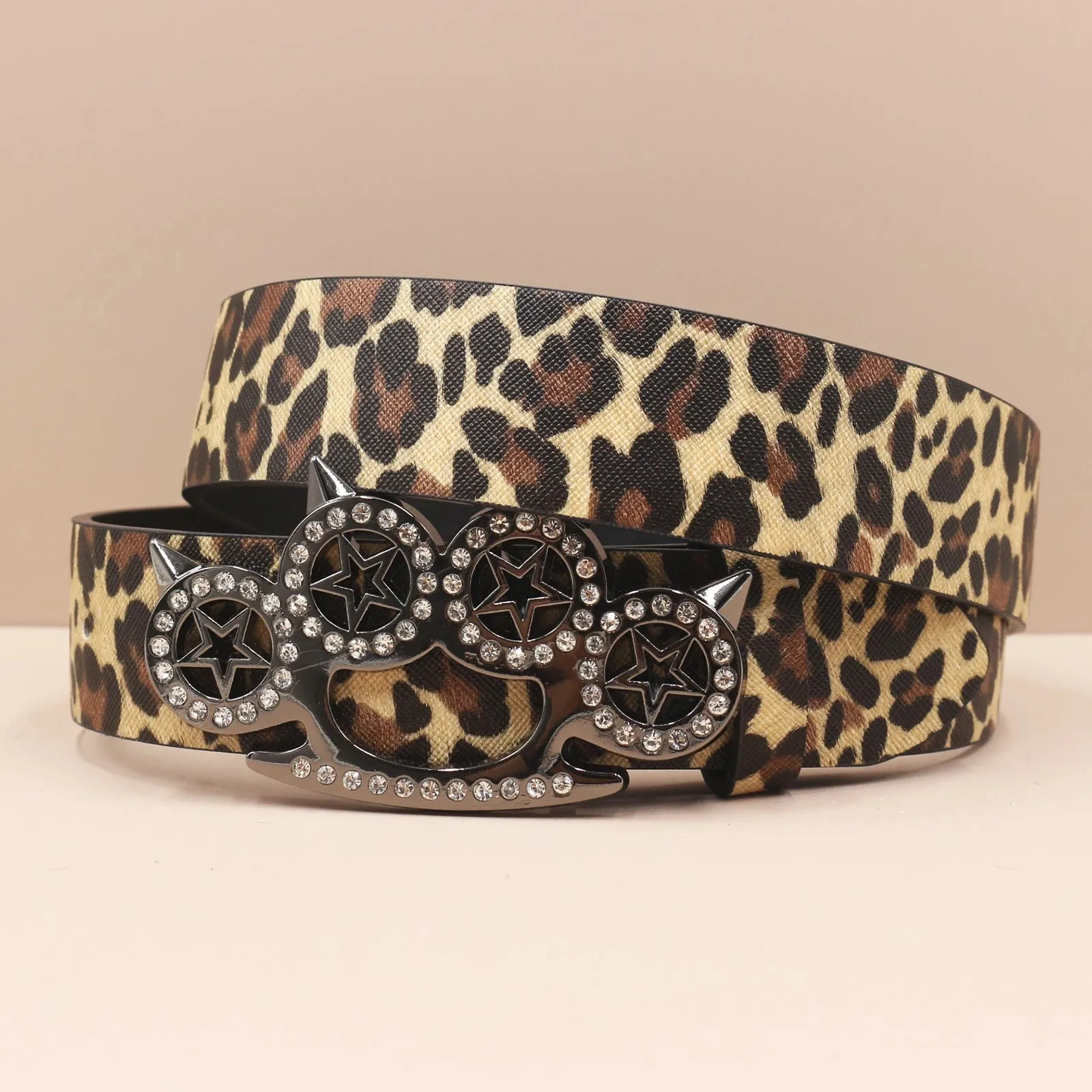 Leopard Print Rhinestone Y2K Belt - Hip Hop Western Shiny Waistband