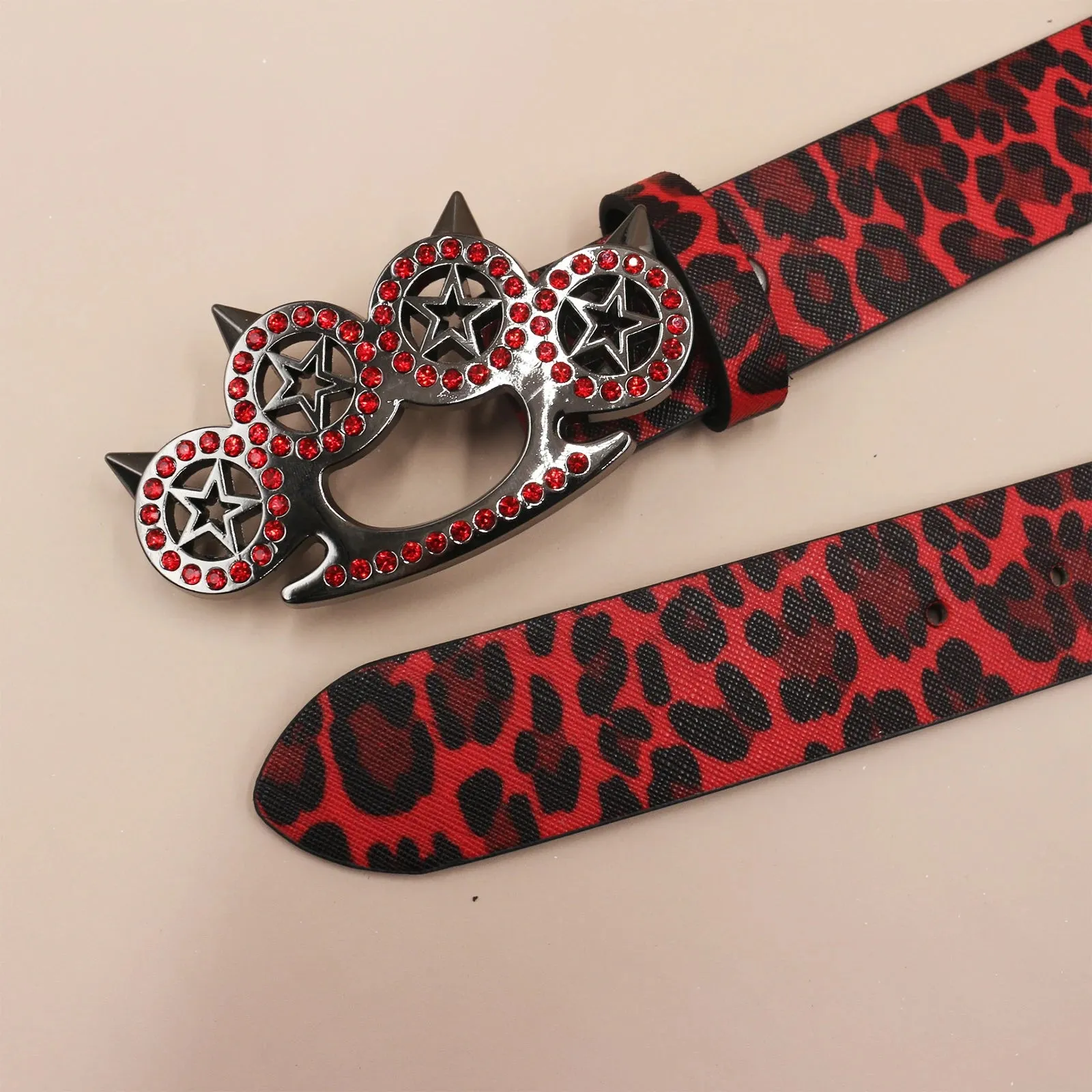 Leopard Print Rhinestone Y2K Belt - Hip Hop Western Shiny Waistband