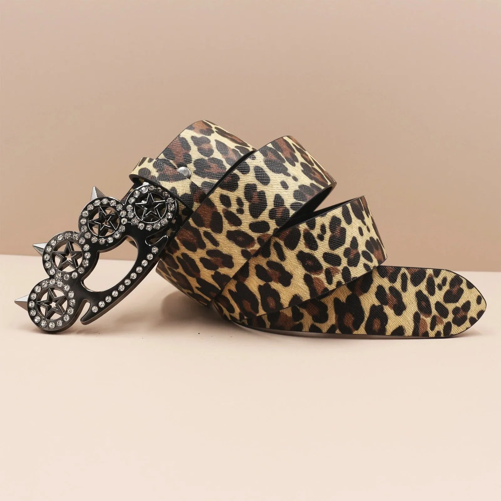 Leopard Print Rhinestone Y2K Belt - Hip Hop Western Shiny Waistband