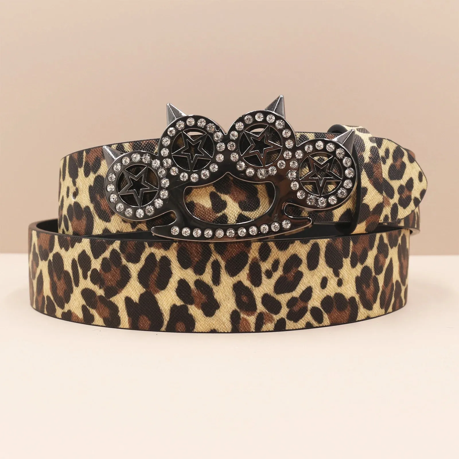 Leopard Print Rhinestone Y2K Belt - Hip Hop Western Shiny Waistband