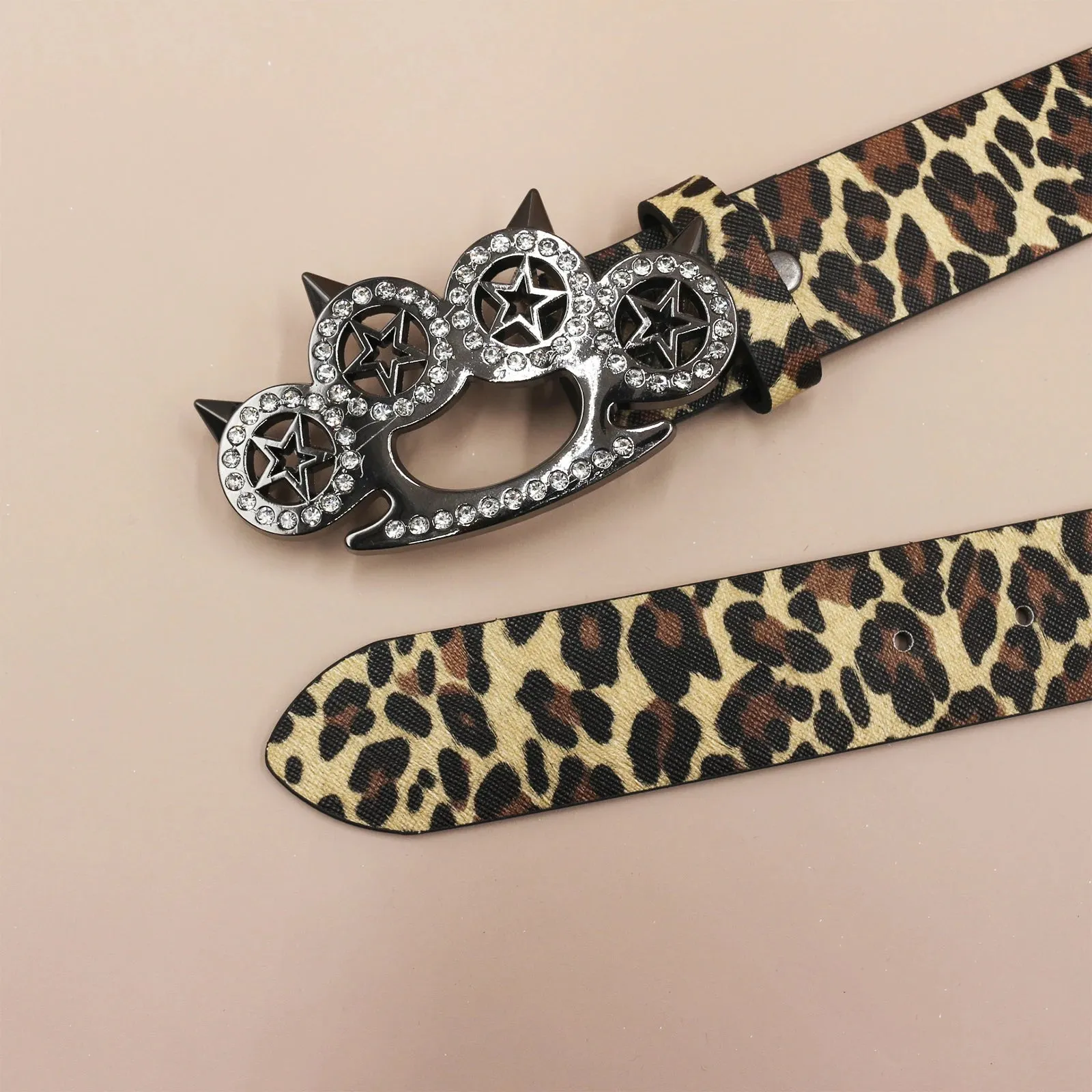 Leopard Print Rhinestone Y2K Belt - Hip Hop Western Shiny Waistband