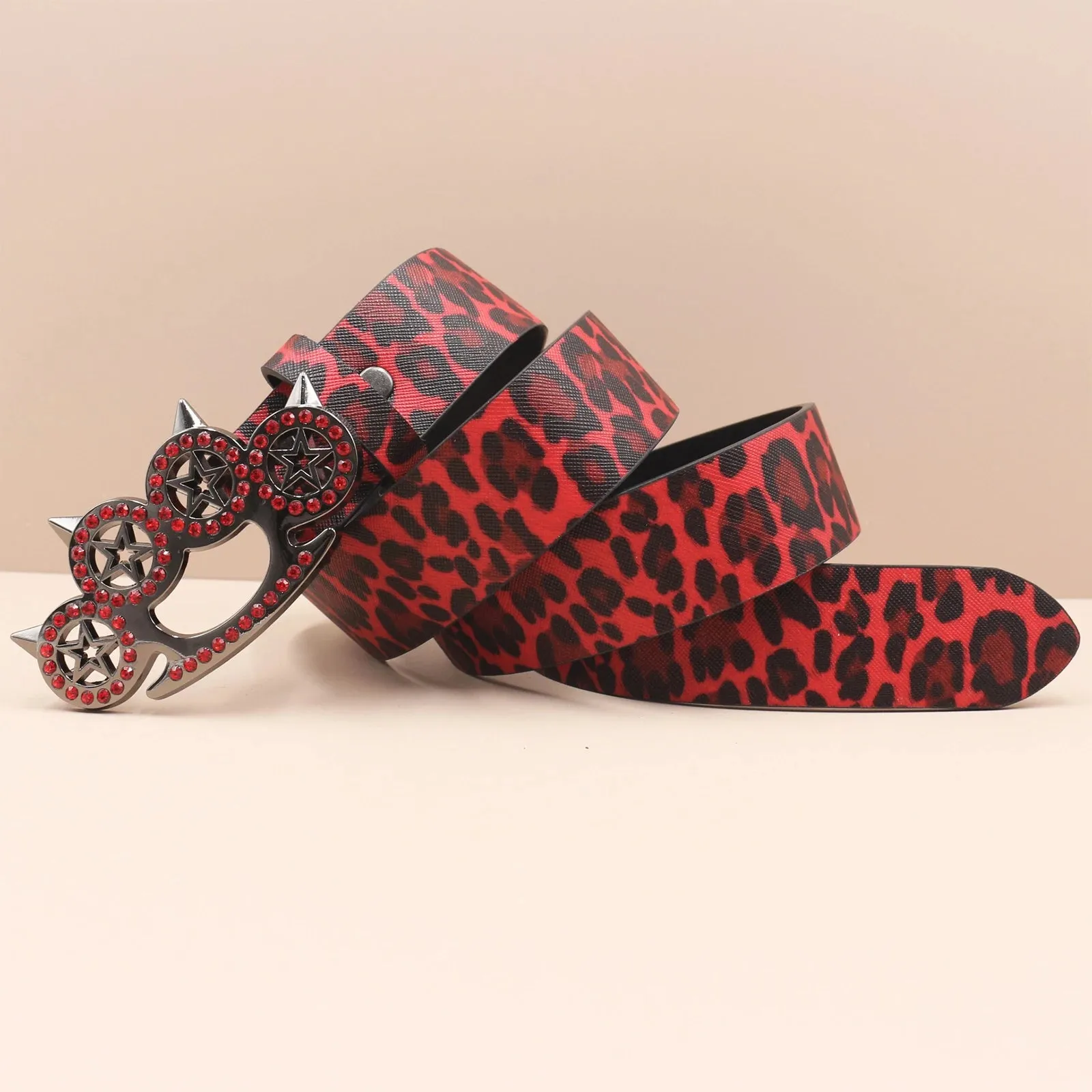 Leopard Print Rhinestone Y2K Belt - Hip Hop Western Shiny Waistband
