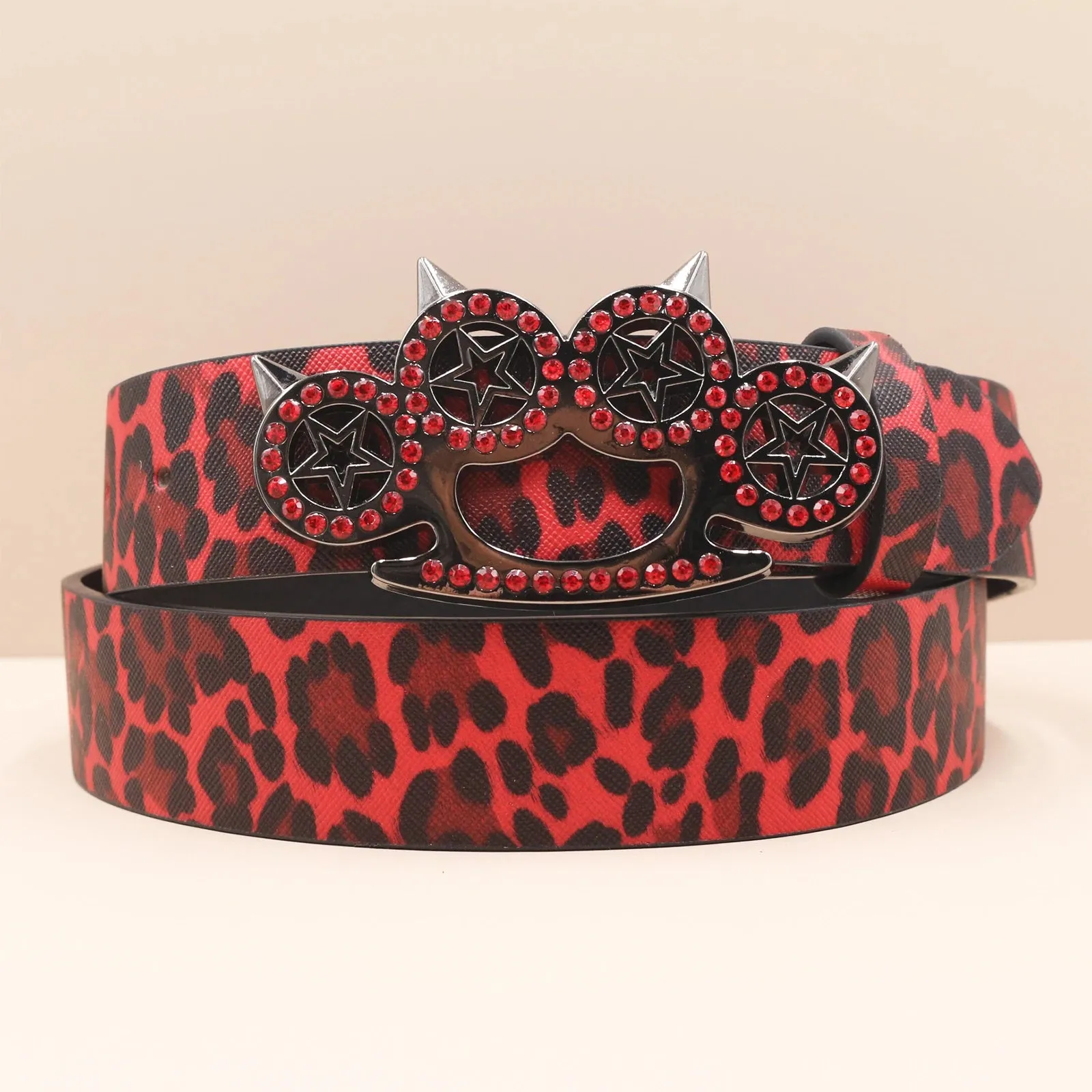 Leopard Print Rhinestone Y2K Belt - Hip Hop Western Shiny Waistband