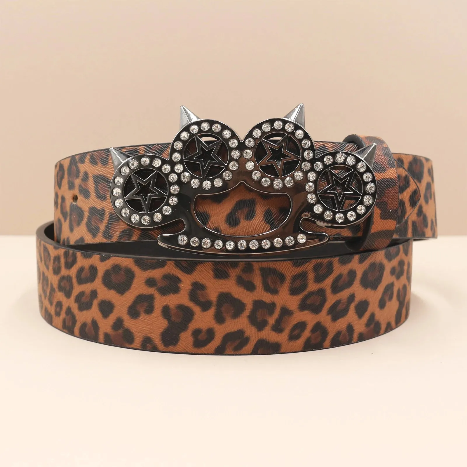 Leopard Print Rhinestone Y2K Belt - Hip Hop Western Shiny Waistband