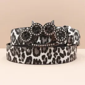 Leopard Print Rhinestone Y2K Belt - Hip Hop Western Shiny Waistband