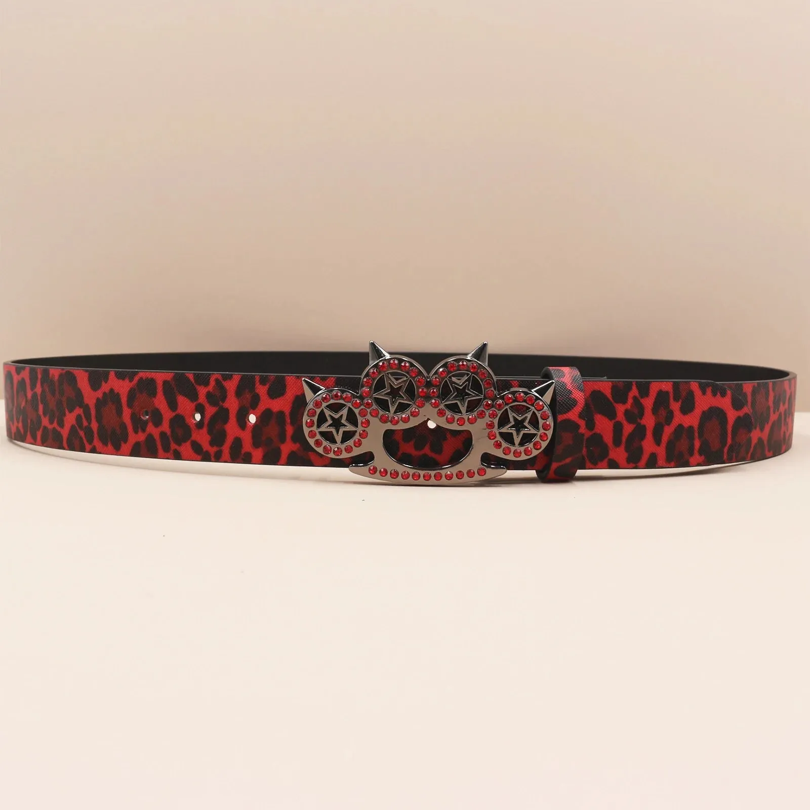 Leopard Print Rhinestone Y2K Belt - Hip Hop Western Shiny Waistband