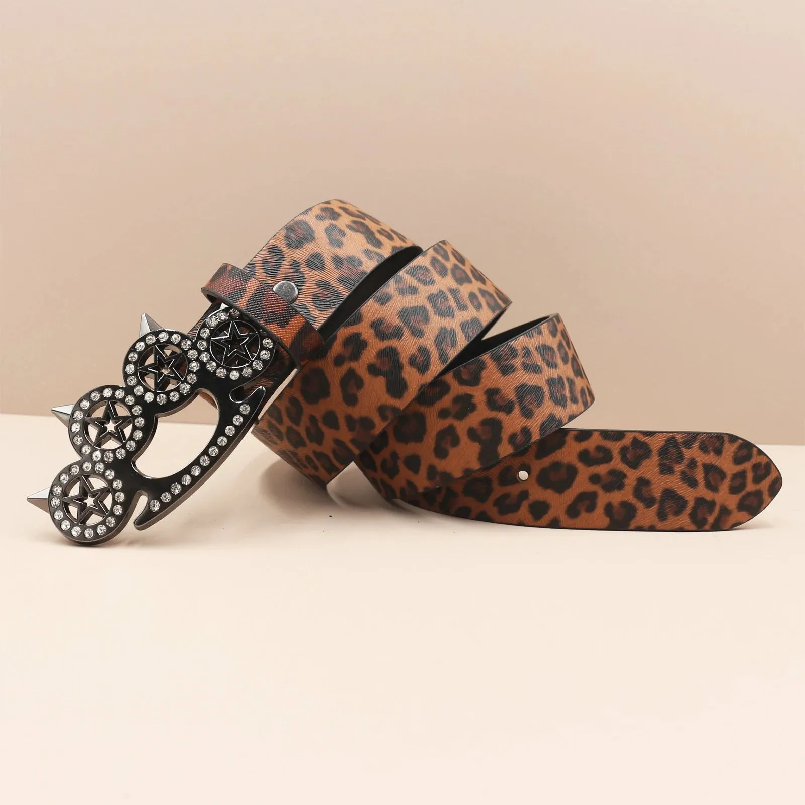 Leopard Print Rhinestone Y2K Belt - Hip Hop Western Shiny Waistband