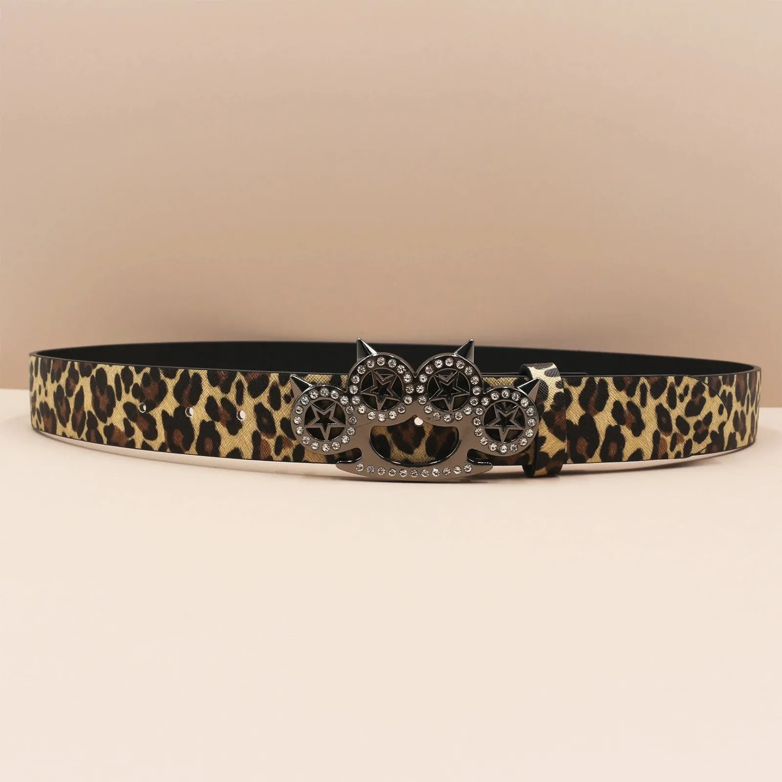 Leopard Print Rhinestone Y2K Belt - Hip Hop Western Shiny Waistband