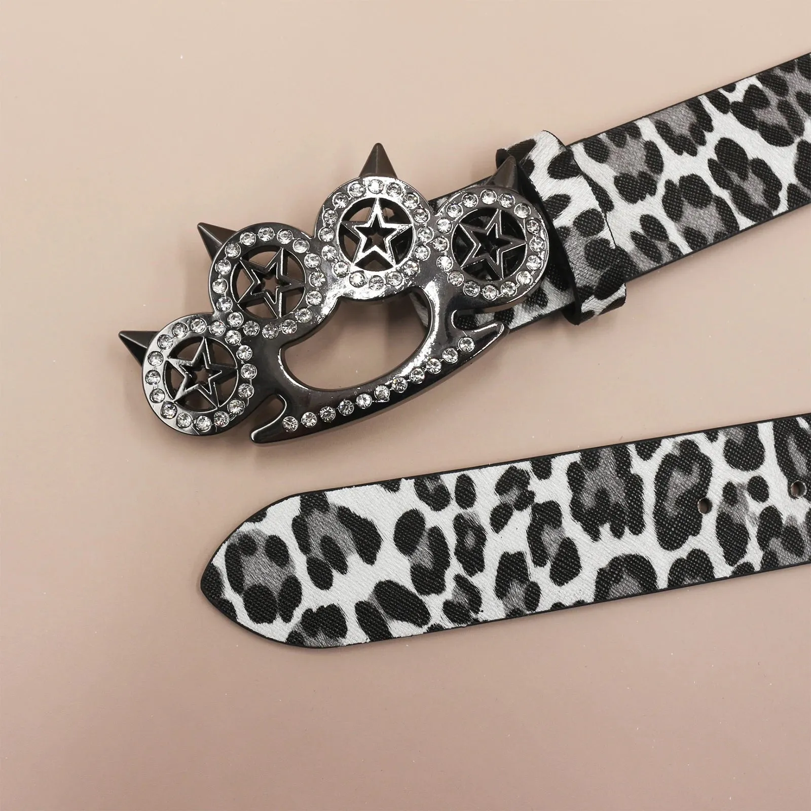 Leopard Print Rhinestone Y2K Belt - Hip Hop Western Shiny Waistband