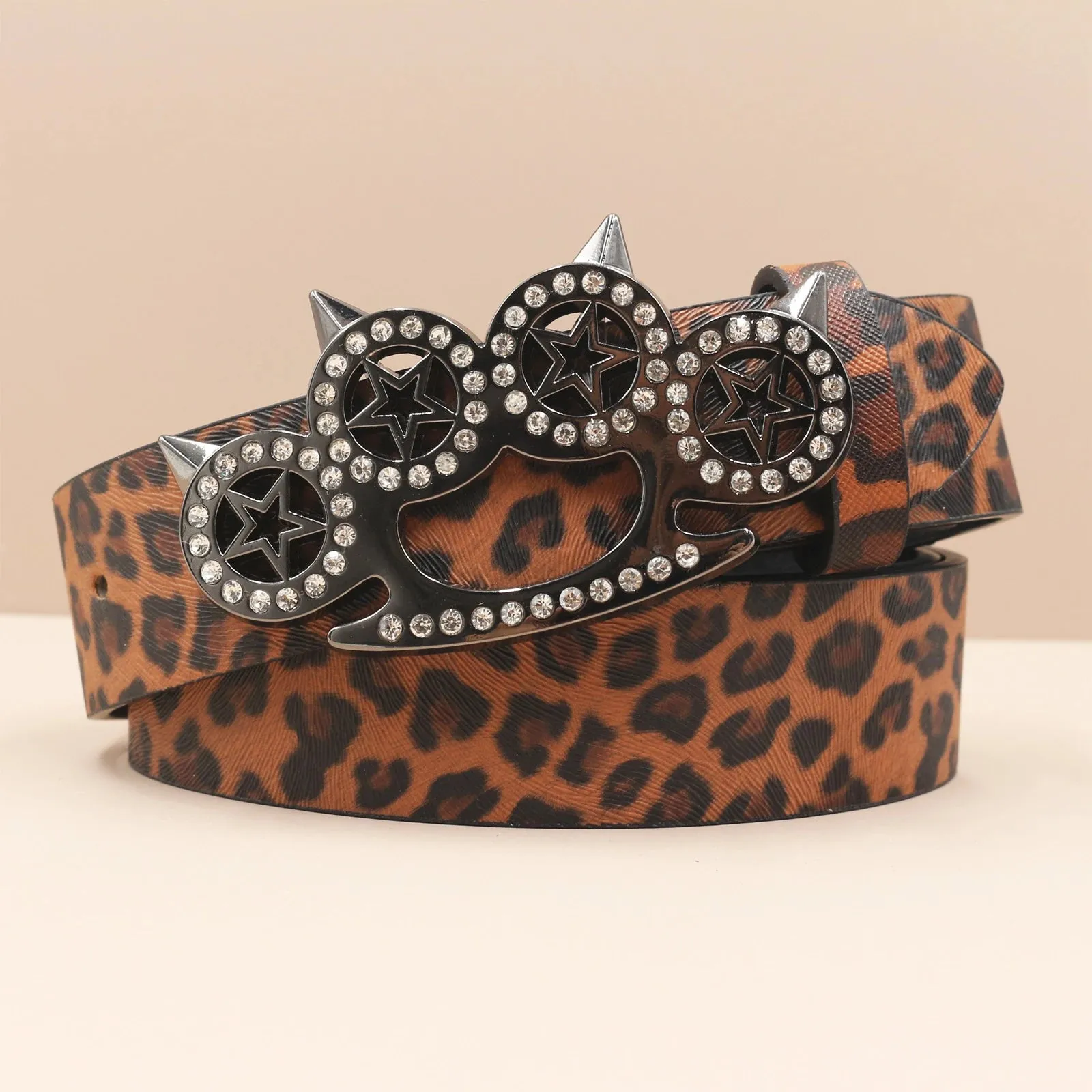 Leopard Print Rhinestone Y2K Belt - Hip Hop Western Shiny Waistband