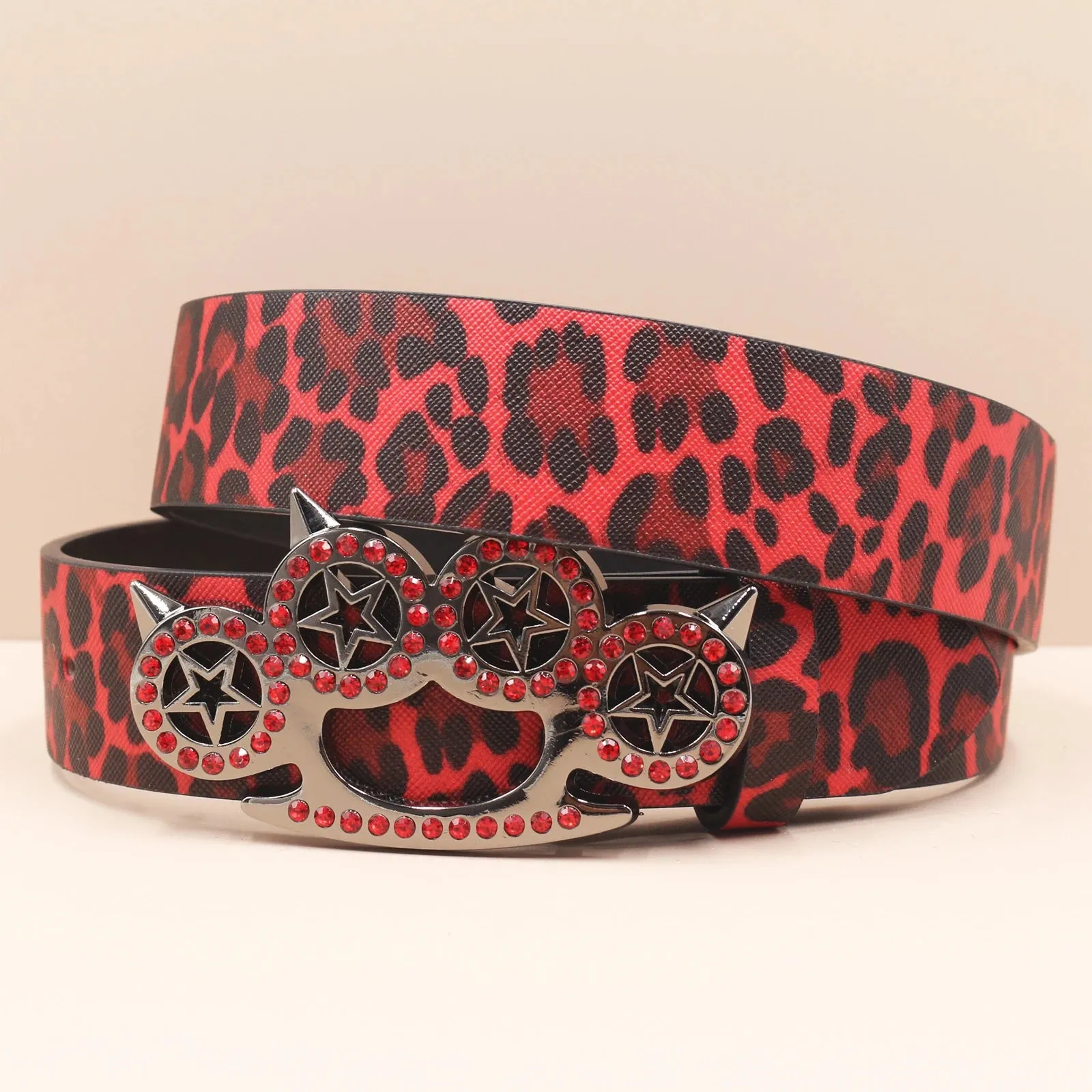 Leopard Print Rhinestone Y2K Belt - Hip Hop Western Shiny Waistband