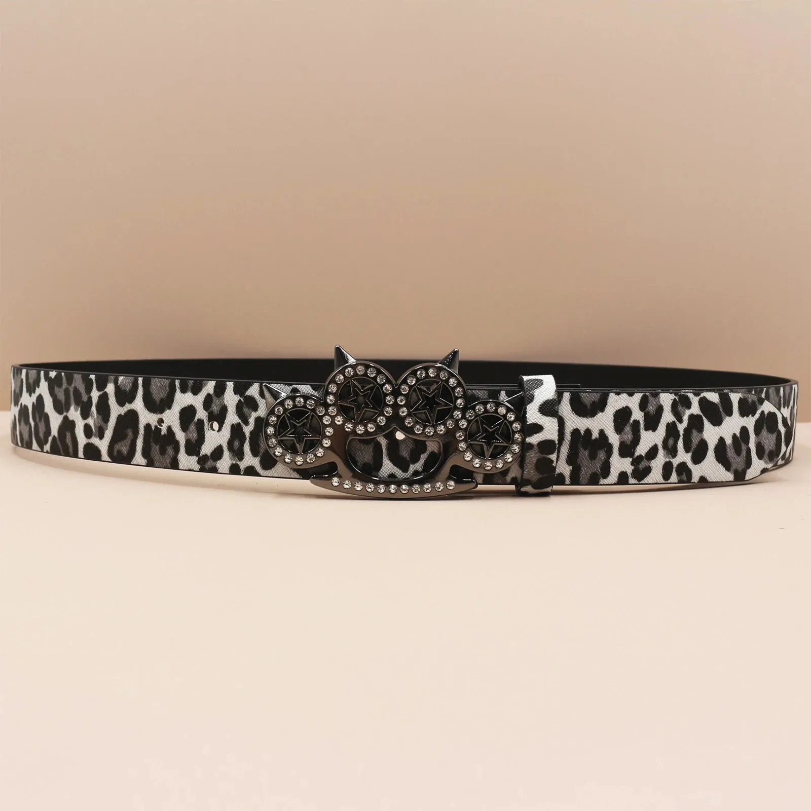 Leopard Print Rhinestone Y2K Belt - Hip Hop Western Shiny Waistband