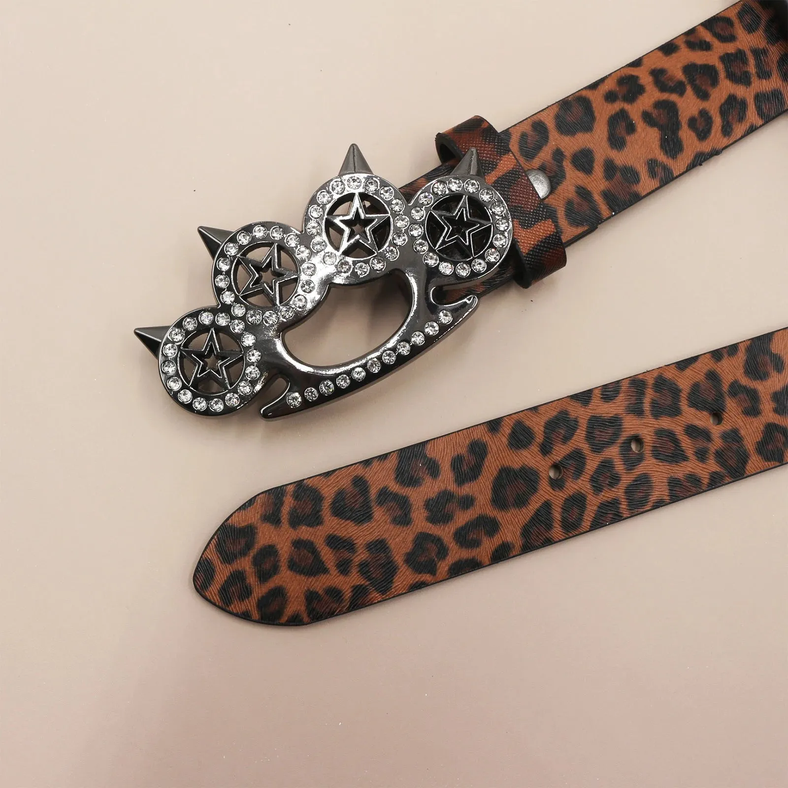 Leopard Print Rhinestone Y2K Belt - Hip Hop Western Shiny Waistband