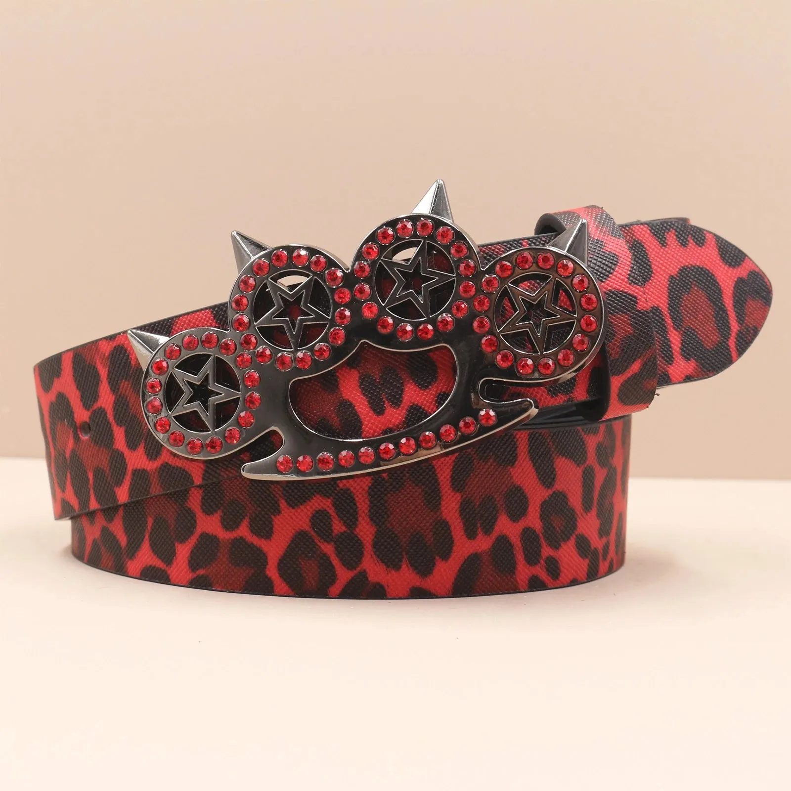 Leopard Print Rhinestone Y2K Belt - Hip Hop Western Shiny Waistband