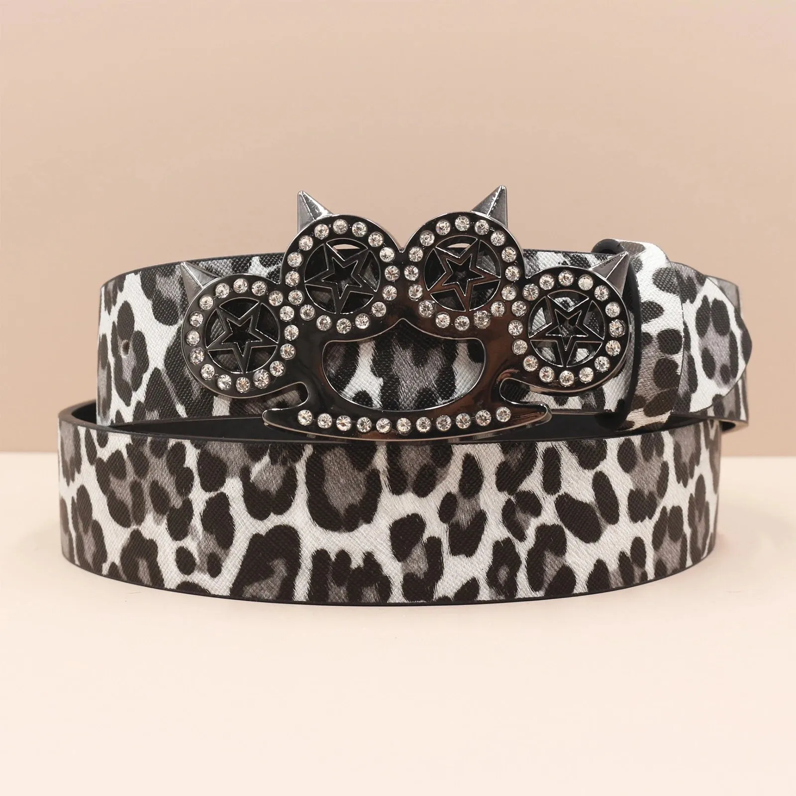 Leopard Print Rhinestone Y2K Belt - Hip Hop Western Shiny Waistband