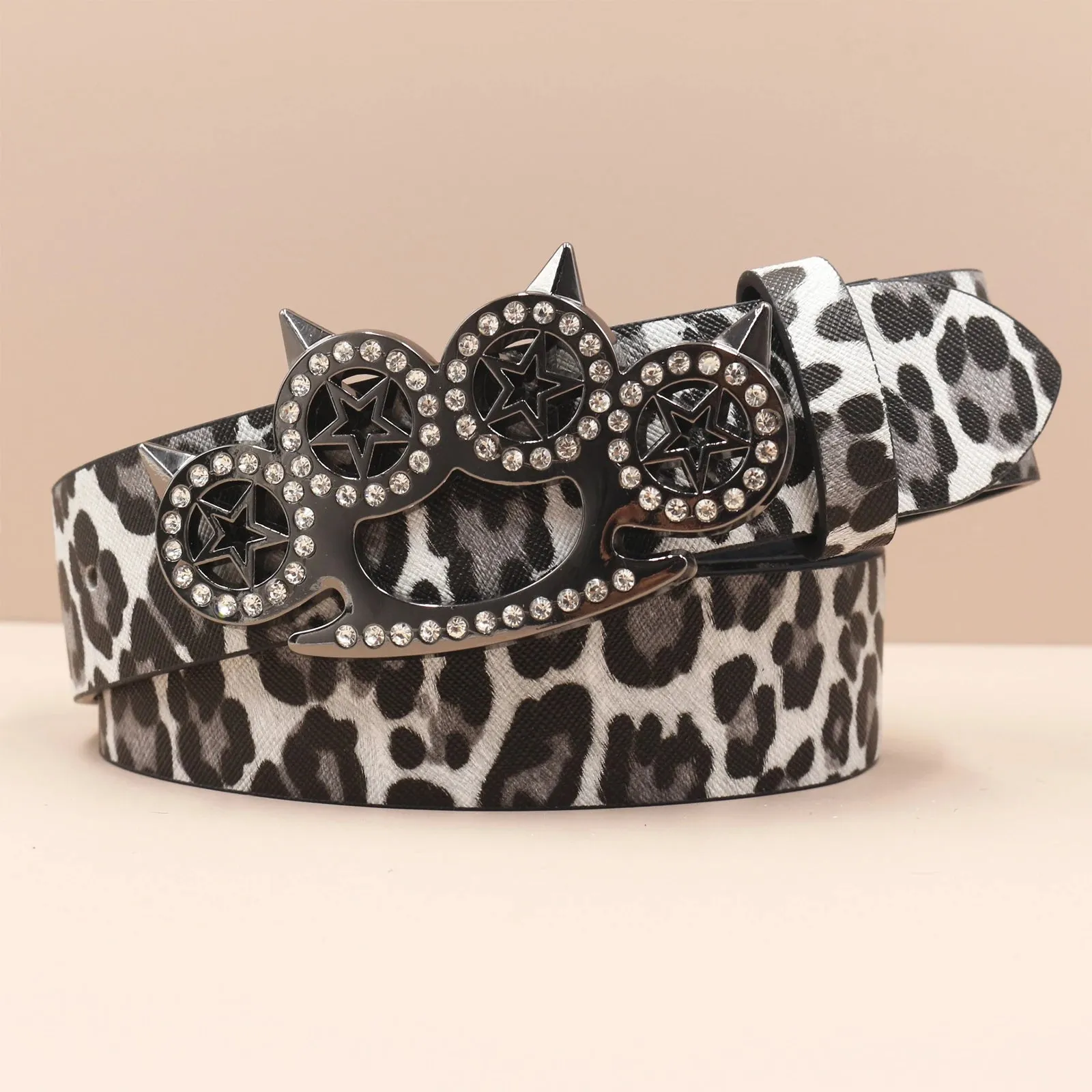 Leopard Print Rhinestone Y2K Belt - Hip Hop Western Shiny Waistband